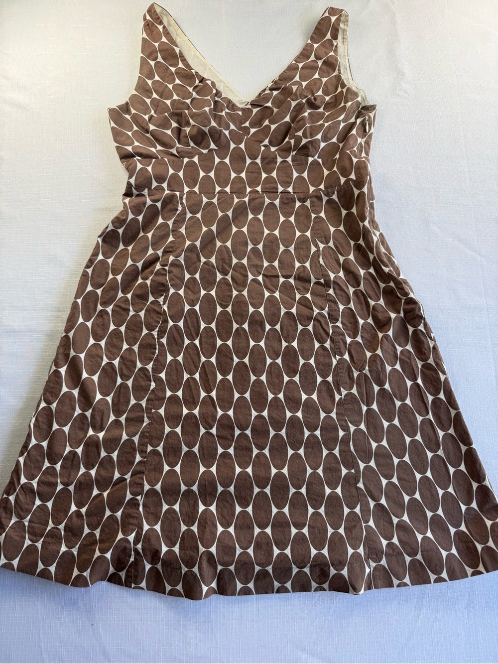 Boden Women's Brown White Geometric Print Sleeveless V-Neck Fit Flare Dress Sz 8